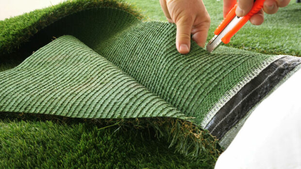 Artificial grass installation in West Palm Beach close up