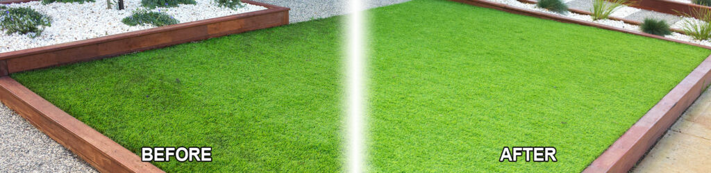Before and after artificial turf cleaning